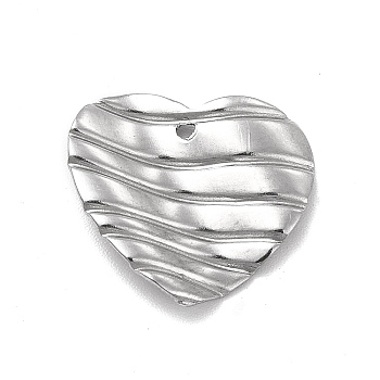 201 Stainless Steel Pendants, Heart Charm, Stainless Steel Color, 16.5x18x1mm, Hole: 1.2mm