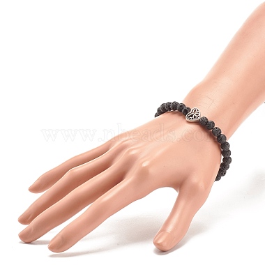 Natural Lava Rock Stretch Bracelet with Alloy Heart Beaded(BJEW-JB08309-03)-3