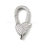 Brass Clear Cubic Zirconia Lobster Claw Clasps, Cadmium Free & Nickel Free & Lead Free, Heart, Platinum, 28.5x13.5x6mm, Hole: 4.5x2mm(KK-Z078-46B-P)
