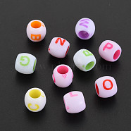 Craft Style Acrylic European Beads, Large Hole Beads, Barrel with Letter, Mixed Color, 9.5x8.5mm, Hole: 4.5mm, about 1250pcs/500g(MACR-S308-10)