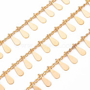 Handmade Brass Curb Chains, Soldered, with Spool, Teardrop, Real 18K Gold Plated, 3x2x0.5mm, about 16.4 Feet(5m)/roll(CHC-S012-106)
