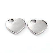 Non-Tarnish 304 Stainless Steel Pendants, Heart, Stainless Steel Color, 19x20x4mm, Hole: 5x5mm(STAS-B005-02P)