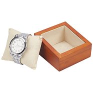 Rectangle Wooden Watch Display Stands, Wristwatch Bracelet Case with Pillow, Floral White, 9.65x9.1x4.7cm(ODIS-WH0017-110B)