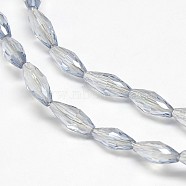 Electroplate Crystal Glass Rice Beads Strands, Faceted, Pearl Luster Plated, Light Blue, 4x9mm, Hole: 1mm, about 58pcs/strand, 20.4 inch(EGLA-F042-A09)