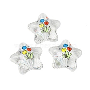 Transparent Printed Acrylic Beads, Star with Flower, Mixed Color, 20.5x22x10.5mm, Hole: 3mm(OACR-H124-02A)