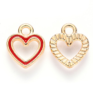 Alloy Enamel Charms, Heart, Light Gold, Red, 12x10.5x2mm, Hole: 2mm(ENAM-S121-040)