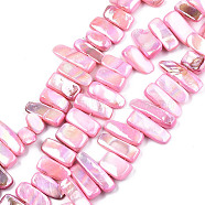 Natural Freshwater Shell Beads Strands, AB Color, Dyed, Nugget Stick, Pearl Pink, 8~25x6~10x2~6mm, Hole: 0.5mm, about 46~49pcs/strand, 13.98 inch~14.56 inch(35.5~37cm)(X-SHEL-N026-123B)