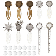 38pcs 14 Styles Alloy with  Iron Bookmark Cabochon Setting, with Alloy Flat Round Tray, Antique Silver, 17.5~81x18~31x4~5mm(FIND-NB0005-25)