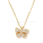 Brass Micro Pave Clear Cubic Zirconia Bowknot Pendant Necklaces for Women, Golden, 17.72 inch(45+4.3cm)(NJEW-S432-02G-02)