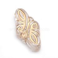 Golden Plated Acrylic Beads, Metal Enlaced, Rhombus, Clear, 30x14x5.5mm, Hole: 1.5mm(X-PACR-S219-09)