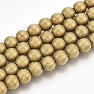 Electroplate Non-magnetic Synthetic Hematite Beads Strands, Matte Style, Round, Golden Plated, 10mm, Hole: 2mm, about 40pcs/strand, 15.7 inch(G-R363-10mm-01)