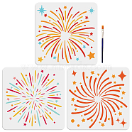 US 1 Set PET Hollow Out Drawing Painting Stencils, for DIY Scrapbook, Photo Album, with 1Pc Art Paint Brushes, Firework, 300x300mm, 3pcs/set(DIY-MA0001-96B)