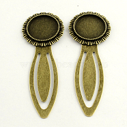 Iron Bookmark Cabochon Setting, with Alloy Flat Round Tray, Lead Free & Nickel Free & Cadmium Free, Antique Bronze, 78x28x3mm, Tray: 20mm(PALLOY-S033-11AB-NR)