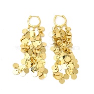 Rack Plating Brass Flat Round Tassel Dangle Hoop Earrings, Long Cluster Drop Earrings for Women, Cadmium Free & Nickel Free & Lead Free, Real 18K Gold Plated, 91mm, Pin: 1mm(EJEW-E270-18G)