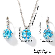 Fashionable Brass Rhinestones Round Ball Pendant Earrings & Necklaces Set for Women, Deep Sky Blue(FC3889-1)