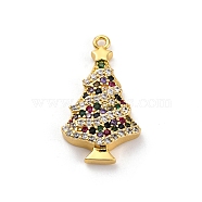 Christmas Series Brass Micro Pave Cubic Zirconia Pendants, Lead Free & Cadmium Free Charms, Christmas Tree, 23.5x13x3.5mm, Hole: 1.2mm(KK-Q010-01G-05)