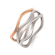 Ion Plating(IP) 304 Stainless Steel Wave Finger Rings for Women, Rose Gold & Stainless Steel Color, 7mm, US Size 7(17.3mm)(RJEW-S414-10B-P)