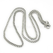 Trendy Unisex 201 Stainless Steel Box Chain Necklaces, with Lobster Claw Clasps, Stainless Steel Color, 21.65 inch(55cm)(NJEW-L043C-48P)