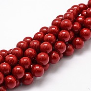Shell Pearl Beads Strands, Grade A, Round, Dark Red, 12mm, Hole: 1mm, about 34pcs/strand, 16 inch(BSHE-L026-01-12mm)