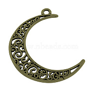 Tibetan Style Alloy Pendants, Cadmium Free & Lead Free, Moon, Antique Bronze, 40x30x1.5mm, Hole: 2mm(X-TIBEP-R304-001AB-LF)