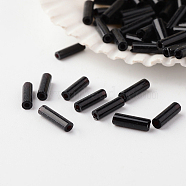 Grade A Glass Bugle Beads, Opaque Colours, Black, 6x2mm, Hole: 0.5mm, about 34615pcs/pound(SEED-A025-FC3H-49)