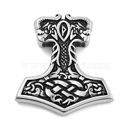 Viking 304 Stainless Steel Pendants, Mjolnir Thor Hammer with Rune Charm, Antique Silver, 46.5x42.5x7mm, Hole: 5mm(STAS-N105-02B-AS)