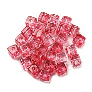 500Pcs Transparent Crackle Glass Beads, Cube, Cerise, 6.5x6.5x6mm, Hole: 1.8mm(EGLA-NH0001-01F)