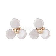 Shell Pearl Flower Stud Earrings with Brass Pin for Women, White, 16.5x16mm, Pin: 0.7mm(EJEW-JE04829)