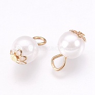 Imitation Pearl Charms, with Iron Findings, Round, Light Gold, 13x8mm, Hole: 2.5x3mm(X-IFIN-K038-03LG)