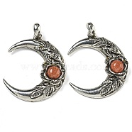 Synthetic Goldstone Pendants, Alloy Flower Crescent Moon Charms, Antique Silver, 43.5x35.5x8.5mm, Hole: 8x7mm(G-P547-04AS-07)