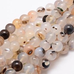 Natural Agate Round Beads Strands, 6mm, Hole: 1mm, about 64pcs/strand, 14.7 inch(X-G-E321C-6mm-01)