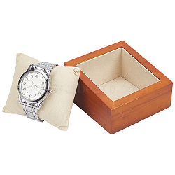 Rectangle Wooden Watch Display Stands, Wristwatch Bracelet Case with Pillow, Floral White, 9.65x9.1x4.7cm(ODIS-WH0017-110B)