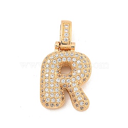 Brass Micro Pave Clear Cubic Zirconia Pendants, Real 18K Gold Plated, Letter R, 31x17x5mm, Hole: 3x6mm(KK-B099-01G-R)