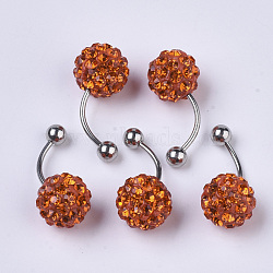 Stainless Steel Body Jewelry, Belly Rings, with Polymer Clay Rhinestones, Round Ball Curved Barbell Navel Rings, Hyacinth, 25~29.5x10mm, Bar Length: 1/2"(12mm), Pin: 17 Gauge(1.2mm), PP11(1.7~1.8mm)(AJEW-T007-01A)