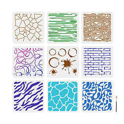 US 9Pcs 9 Styles PET Hollow Out Drawing Painting Stencils, for DIY Scrapbook, Photo Album, Animal with 1PC Art Paint Brushes, Mixed Textures, Painting Stencils: 300x300mm, 1pc/style(DIY-MA0002-01)