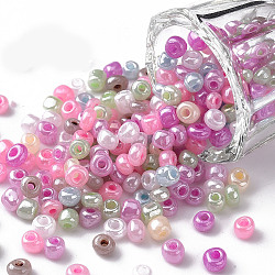 Glass Seed Beads, Ceylon, Round, Mixed Color, 4mm, Hole: 1.5mm, about 4500pcs/pound(SEED-A011-4mm)