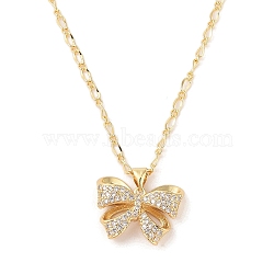 Brass Micro Pave Clear Cubic Zirconia Bowknot Pendant Necklaces for Women, Golden, 17.72 inch(45+4.3cm)(NJEW-S432-02G-02)