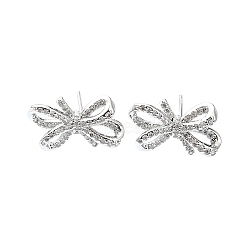 Rack Plating Brass Micro Pave Cubic Zirconia Stud Earring, Cadmium Free & Lead Free, Long-Lasting Plated, Bowknot, Platinum, 11x18mm(EJEW-C086-04P)