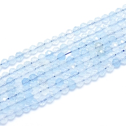 Natural Aquamarine Beads Strands, Grade AAA, Faceted, Round, 4~4.5mm, Hole: 0.7mm, about 88~104 pcs/Strand, 15.15 inch(38.5cm)(G-D0003-E85-4MM)
