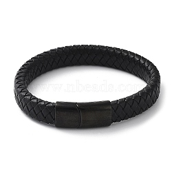 Braided Leather Cord Bracelets, with 304 Stainless Steel Magnetic Clasps, Electrophoresis Black, 205x12x6mm(BJEW-I200-09EB)