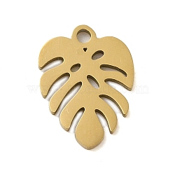 304 Stainless Steel Charms, Laser Cut, Real 18K Gold Plated, Monstera Leaf, 14x10.5x1mm, Hole: 1mm(STAS-S123-01G-06)