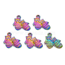 Rainbow Color Alloy Pendants, Cadmium Free & Nickel Free & Lead Free, Christmas Glove, 18.5x15.5x1.5mm, Hole: 1.8mm(PALLOY-S180-277-NR)