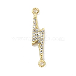 Rack Plating Brass Micro Pave Clear Cubic Zirconia Lightning Bolt Connector Charms, Long-Lasting Plated, Cadmium Free & Lead Free, Real 18K Gold Plated, 28x6.5x2mm, Hole: 1.4mm(KK-A234-067G)