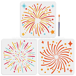 US 1 Set PET Hollow Out Drawing Painting Stencils, for DIY Scrapbook, Photo Album, with 1Pc Art Paint Brushes, Firework, 300x300mm, 3pcs/set(DIY-MA0001-96B)