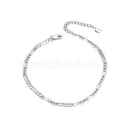 Rhodium Plated 925 Sterling Silver Figaro Chain Anklet, Women's Jewelry for Summer Beach, with S925 Stamp, Real Platinum Plated, 8-1/4 inch(21cm)(AJEW-F162-009P)