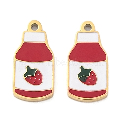 Ion Plating(IP) 304 Stainless Steel Pendants, with Enamel, Real 14K Gold Plated, Strawberry Drink Charm, Crimson, 11.5x5x0.8mm, Hole: 0.8mm(STAS-N103-193D)