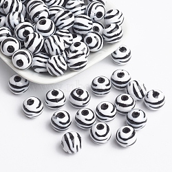 Chunky Bubblegum White and Black Acrylic Zebra Striped Style Heart Beads, Size: about 12mm in diameter, hole: 2.5mm(X-SACR-C020-42)