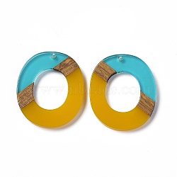 Transparent Resin & Walnut Wood Pendants, Donut Charms, Gold, 38x32.5x3.5mm, Hole: 2mm(RESI-M027-01I)