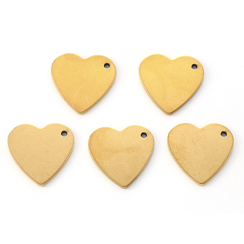 Vacuum Plating 201 Stainless Steel Charms, Laser Cut, Stamping Blank Tag, Heart, Golden, 15x15x1mm, Hole: 1.5mm