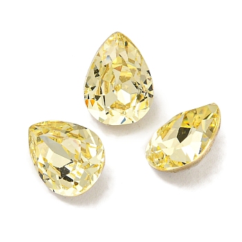 Glass Rhinestone Cabochons, Flat Back & Back Plated, Faceted, Teardrop, Jonquil, 8x6x4mm